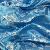 Chinese Satin Brocade - Romantic Blue White Plum Blossom