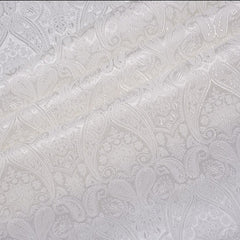 Classical Paisley Satin Brocade - White Woven Jacquard Textile