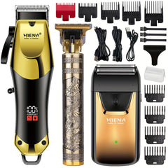 3-Piece Professional Blonde Hair Clipper & Trimmer Kit for Men - USB-Rechargeable Barber Set Featuring LCD Display, Adjustable Blade Hair Clippers, and Professional Men's Trimmer