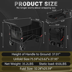 2-in-1 Collapsible Garden Wagon & Beach Chair – 650lbs Heavy Duty Folding Utility Cart with All-Terrain Wheels for Camping, Grocery & Outdoor Use