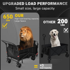 2-in-1 Collapsible Garden Wagon & Beach Chair – 650lbs Heavy Duty Folding Utility Cart with All-Terrain Wheels for Camping, Grocery & Outdoor Use