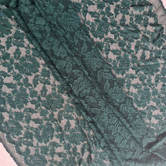 Embroidered Stretch Lace - Dark Green with Detailed Floral Pattern