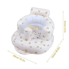 Baby Inflatable Seat with Suction Cups for Babies 3 Months & Up, Baby Floor Seats for Sitting Up with Built in Air Pump, Blow Up Baby Chair for Infants - Bear Head