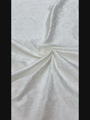 Classical Paisley Satin Brocade - White Woven Jacquard Textile