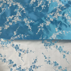 Chinese Satin Brocade - Romantic Blue White Plum Blossom