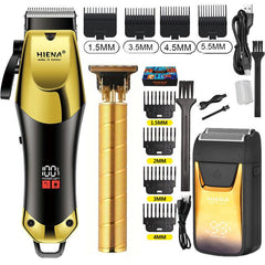 3-Piece Professional Blonde Hair Clipper & Trimmer Kit for Men - USB-Rechargeable Barber Set Featuring LCD Display, Adjustable Blade Hair Clippers, and Professional Men's Trimmer